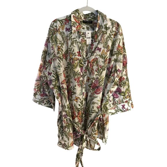 Lane Bryant Belted Button Front Butterfly Floral Tunic Top Size 28 Classic NEW - Picture 3 of 10